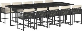 vidaXL 11 részes fekete polyrattan kerti étkezőgarnitúra párnákkal