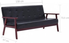 3 részes fekete műbőr ülőgarnitúra