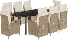 vidaXL 9 részes bézs polyrattan kerti étkezőgarnitúra párnákkal