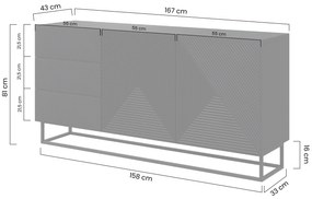 Asha komód 167 cm fiókokkal, fém kasmír lábakkal – kasmír