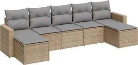 vidaXL 7 részes bézs polyrattan kerti ülőgarnitúra párnákkal