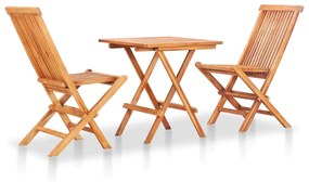 vidaXL 3 részes tömör tíkfa bisztrószett szürke párnákkal