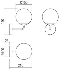 Redo 01-3147 - Fali lámpa BOWLING 1xE27/42W/230V arany