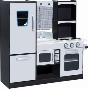 HOMCOM Nagy Fa Játék Konyha 3 Év Feletti Gyerekeknek Tartozékokkal - Gyerekeknek Szánt Játék Konyha Mikrohullámú Sütő, Mosogató 105x31.5x95 cm Ezüst é