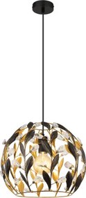 Globo 15759H Függőlámpa, fekete matt fém, aranyszínű fém, fekete patinázott, tiszta akril kristályok, fekete PVC kábel, ø: 400mm, M: 1500mm, 1x E27 40W 230V izzó nélkül