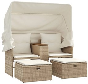 2 személyes bézs polyrattan kerti kanapé baldachinnal/székkel