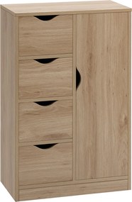 HOMCOM 4 Fiókos és 1 Ajtós Tölgyfa Oldalszekrény Fürdőszobába, Hálószobába és Étkezőbe 54x29x83 cm | Aosom