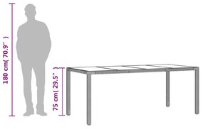 bézs polyrattan üveglapos kerti asztal 190 x 90 x 75 cm