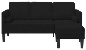 3-fős kanapé chaise longue - L alakú, fekete, 160 cm bársony