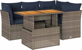 vidaXL 5 részes szürke polyrattan kerti ülőgarnitúra párnákkal