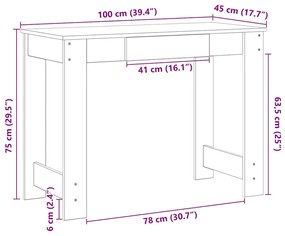 szürke sonoma színű szerelt fa íróasztal 100x45x75 cm