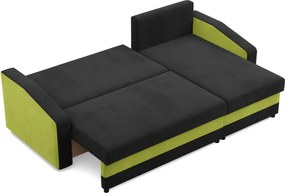 Hewlet sarokkanapé, 2 ágyneműtartóval, szövet anyag, univerzális oldal, bonell töltet, fekete - zöld