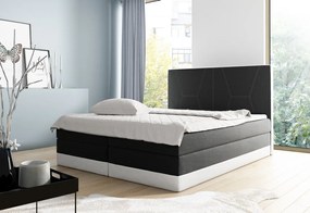 Stefani kárpitozott boxspring ágy, fekete, fehér, 160 + ingyenes topper