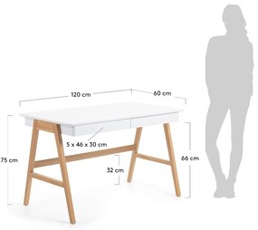 Ingo íróasztal fehér asztallappal, 120 x 60 cm - Kave Home