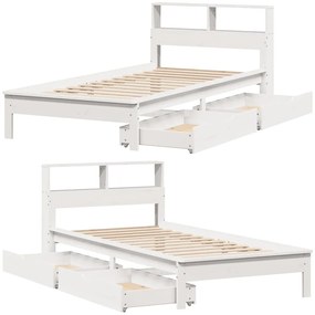 fehér tömör fenyőfa könyvespolcos ágy matrac nélkül 100x200 cm