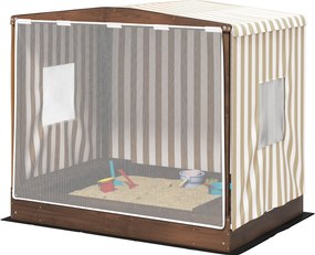 AIYAPLAY Homokozó Napernyővel és Hálós Ajtóval, 142 x 101,5 cm-es Fa Homokozó Padokkal, Tárolóval, Talajvédelmmel, 4 Gyereknek 3-6 Éves Barna | Aosom