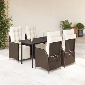 5 részes barna polyrattan kerti étkezőgarnitúra párnákkal