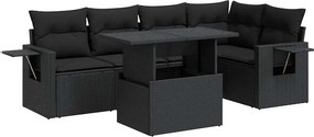 vidaXL 6 részes fekete polyrattan kerti ülőgarnitúra párnákkal