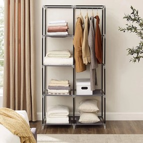 Összecsukható szövet ruhásszekrény, mobil gardrób, 88x45x 70 cm, szürke