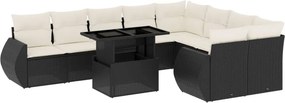 vidaXL 10 részes fekete polyrattan kerti ülőgarnitúra párnákkal