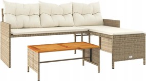 Kerti Sarokgarnitúra párnákkal és asztallal, Pe rattan, bézs