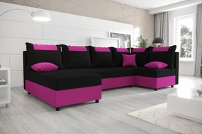 SANVI kinyitható U-alakú sarok ülőgarnitúra - rózsaszín / fekete, jobbos