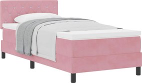 vidaXL Boxrugós ágy matracmal Rózsaszín 90 x 190 cm Bársony