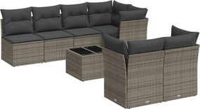 vidaXL 8 részes szürke polyrattan kerti ülőgarnitúra párnákkal