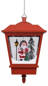 piros karácsonyi függőlámpa LED-ekkel és Mikulással 27x27x45 cm