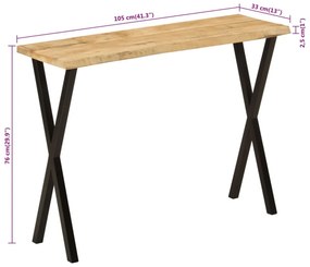 tömör mangófa konzolasztal természetes éllel 105 x 33 x 76 cm