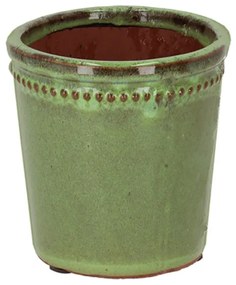 Zománcolt kerámia virágcserép, zöld, 12 cm