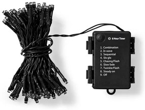 Nedis CLBO192 - LED Karácsonyi lánc 192xLED/7 funkciós/3xAA 14,9m IP44 meleg fehér