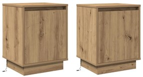 LED világításos éjjeli szekrények 2 db Kézműves tölgyszín 39x34,5x50 cm