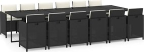 vidaXL 13 részes fekete polyrattan kerti étkezőgarnitúra párnákkal