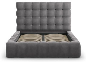 Szürke kárpitozott franciaágy tárolóhellyel, ágyráccsal 160x200 cm Bali – Cosmopolitan Design