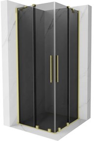 Mexen Velar Duo, zuhanykabin tolóajtóval 90 x 90 cm, 8mm szürke üveg, arany matt, 871-090-090-42-55