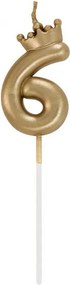 Arany Champagne Crown 6-os számgyertya, tortagyertya 6 cm