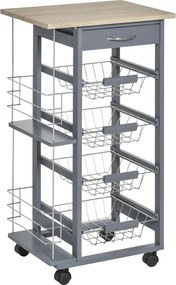 HOMCOM Helytakarékos Konyhai Kocsi Sötétszürkében, Ételkocsi, 1 Munkaasztal, 1 Fiók, 4 Fém Kosár, 47x37x83cm, Szürke | Aosom