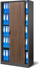 Fém irodai szekrény tolóajtókkal, antracit/dió, 900x1850x400 mm: KUBA Eco Design