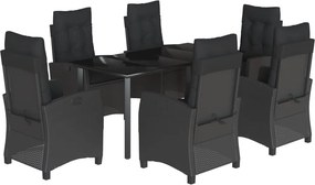 vidaXL 7 részes fekete polyrattan kerti étkezőgarnitúra párnával