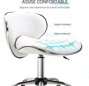 HOMCOM Görgős Pad Lábmunka Szék Állítható Magassággal 44-56 cm és Háttámlával, 360°-ban Forgatható Irodai Szék Masszázsszalonhoz, Irodához, Klinikához