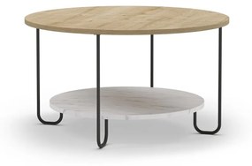 Natúr színű kerek dohányzóasztal tölgyfa dekoros asztallappal ø 80 cm Tonka – Marckeric