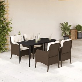 5 részes barna polyrattan kerti étkezőgarnitúra párnákkal