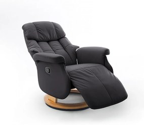 CALGARY Comfort L Fekete bőr relax fotel lábtartóval natúr lábbal