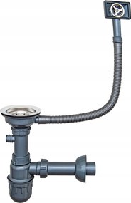 Króm falba építhető mosogató szifon, manuális, túlfolyóval, egykamrás mosogatóhoz