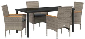 vidaXL Kert étkező szett párnával 5 pcs Szürke polirattan
