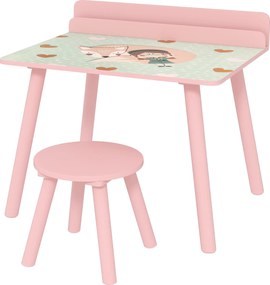 AIYAPLAY 2 darabos Gyerek Asztal és Szék Szett - Gyerek Asztal Székkel és Könyvespolccal 3 Éves Kortól Rózsaszín Játszószobákhoz | Aosom