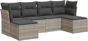 vidaXL 6 részes világosszürke polyrattan kerti ülőgarnitúra párnákkal