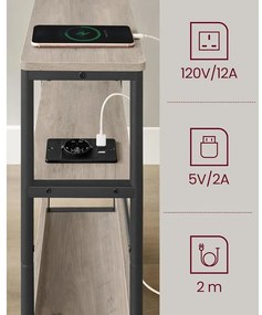 Keskeny oldal asztal töltő funkcióval 3 polcos, 18 x 45 x 58 cm Greige szürke fekete lábakkal