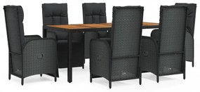 vidaXL 7 részes fekete polyrattan kerti étkezőgarnitúra párnával
